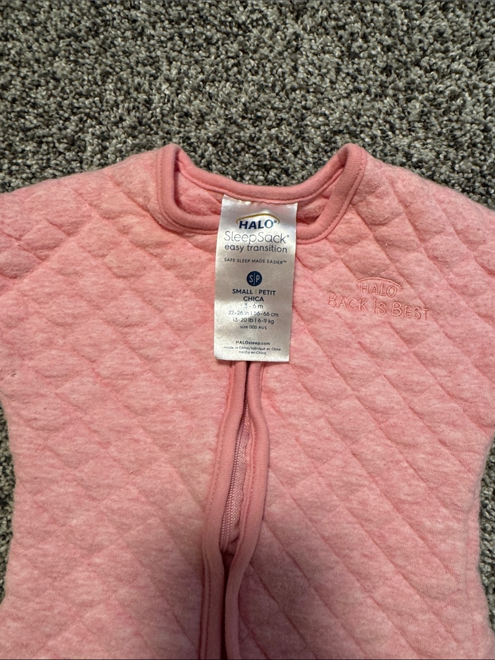 Halo Pink Quilted SleepSack Easy Transition